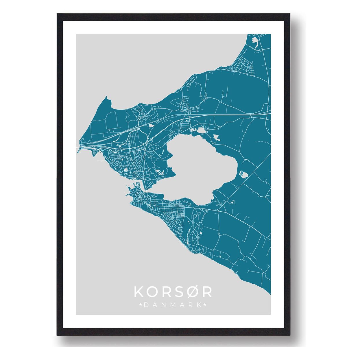 Korsør by plakat - blå (Størrelse: M - 30x40cm)