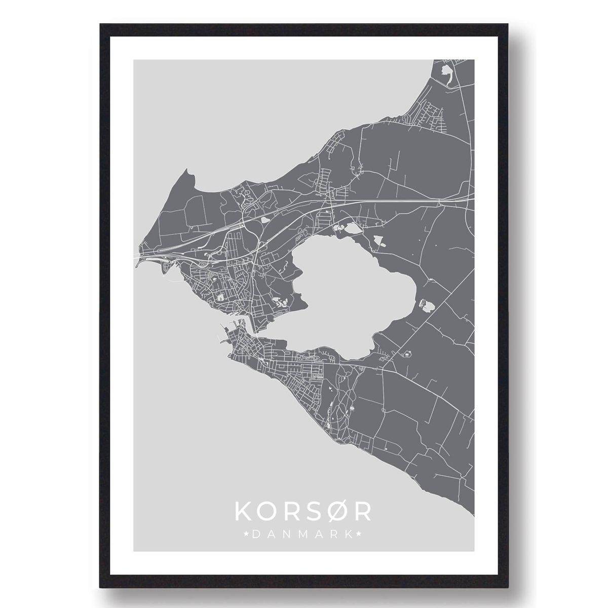 Korsør by plakat - grå (Størrelse: M - 30x40cm)