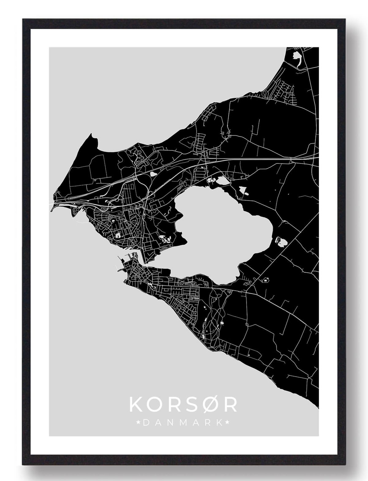 Korsør by plakat - sort (Størrelse: L - 50x70cm (B2))