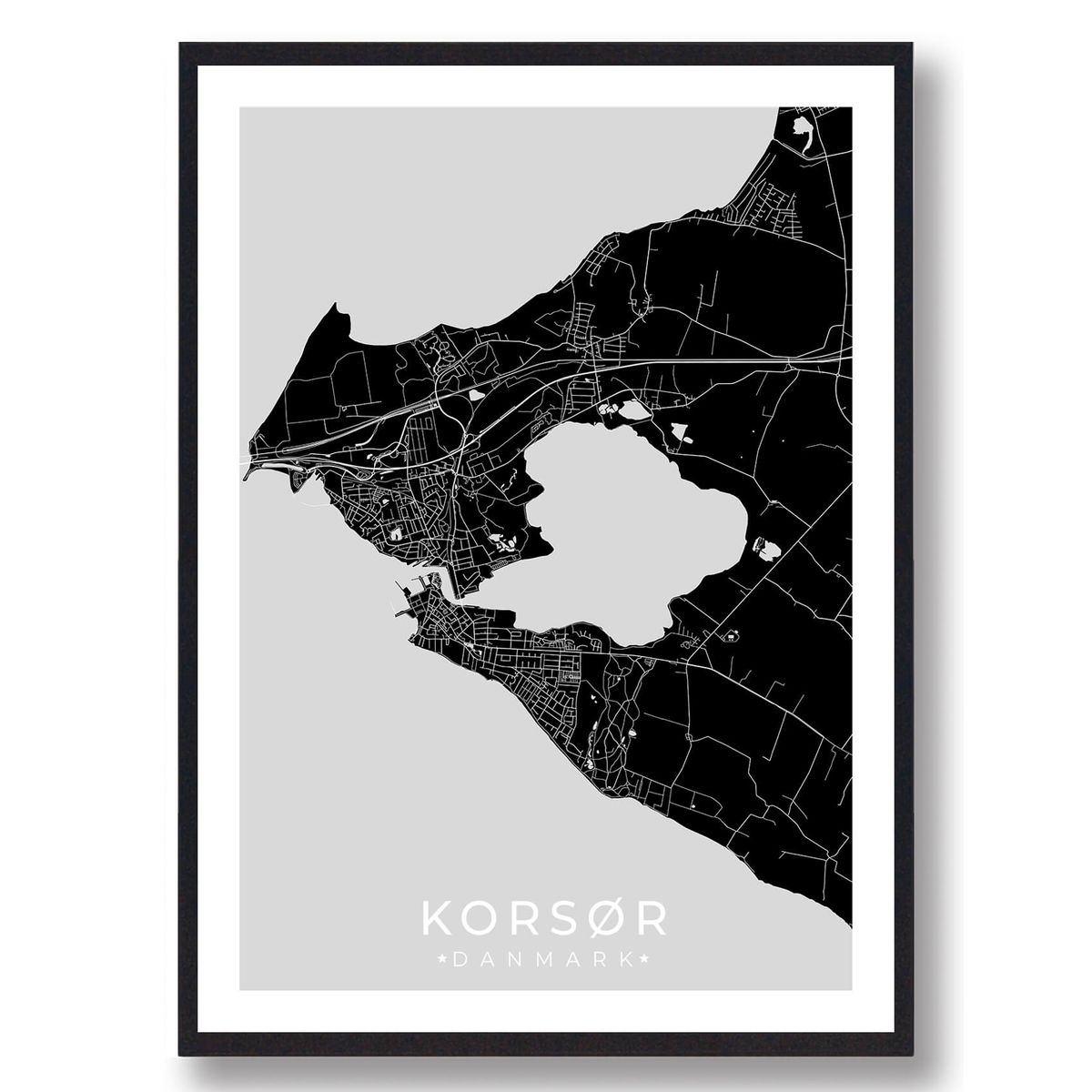 Korsør by plakat - sort (Størrelse: S - 21x29,7cm (A4))