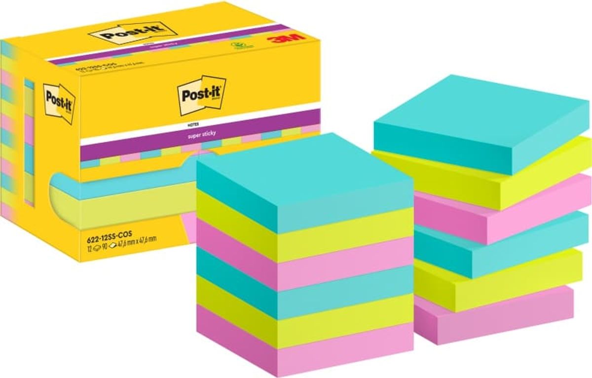 Kort POST-IT® Super Sticky, 47.6x47.6mm, 12x90 kort, Cosmic pallet 1 PA