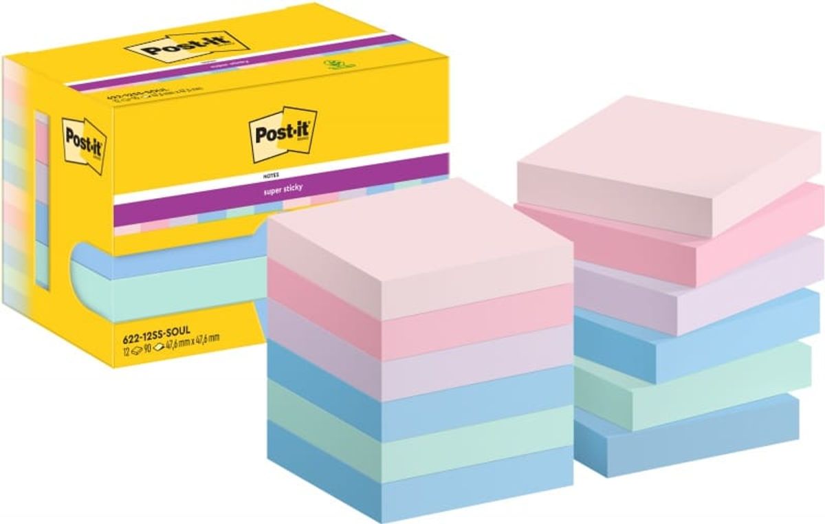 Kort POST-IT Super Sticky, 47,6X47,6mm, 12x90 kort, Soulful 1 PA