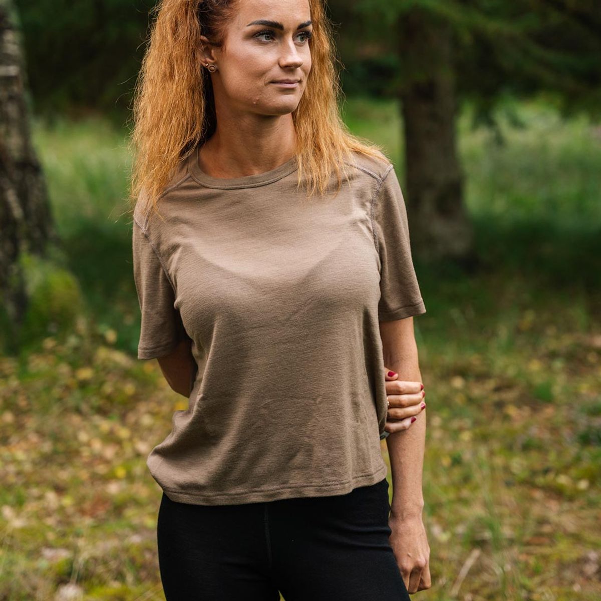 Kortærmet T-shirt khaki - L / Long