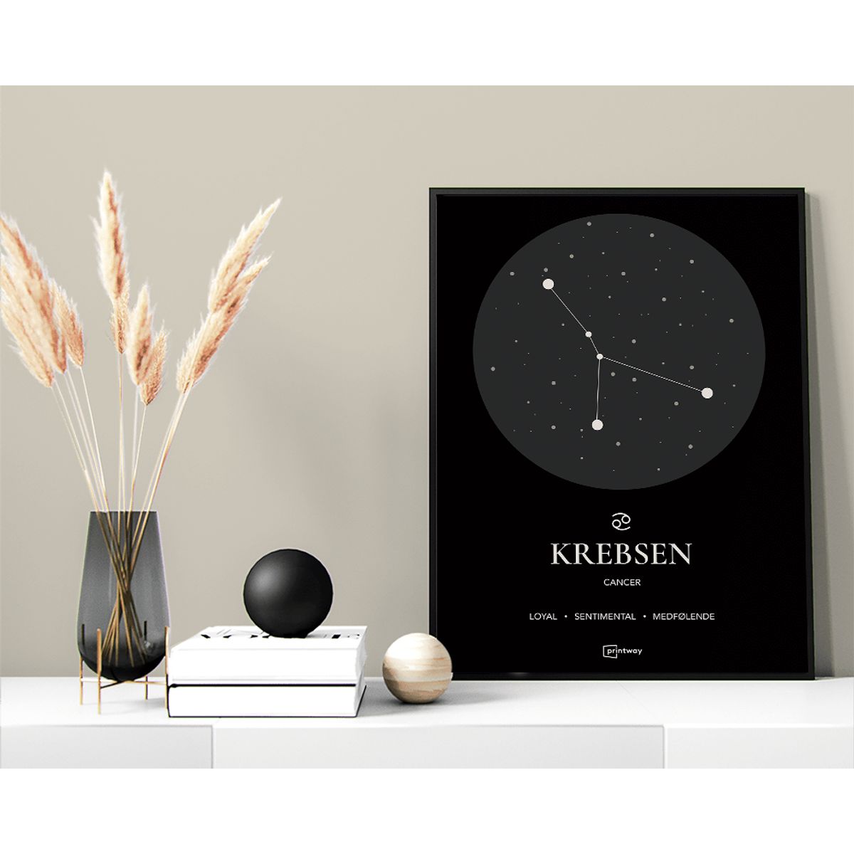 Krebsen Stjernetegn Plakat Sort 50×70 cm (B2)