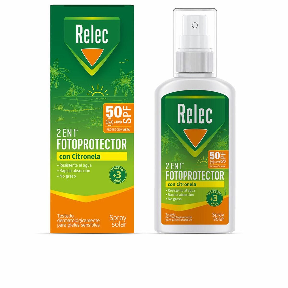 Krop solcreme spray Relec 2-i-1 Citronela 100 ml Spf 50