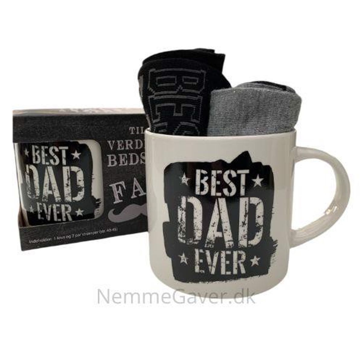 Krus til far - "BEST DAD EVER" - inkl. 2 par strømper