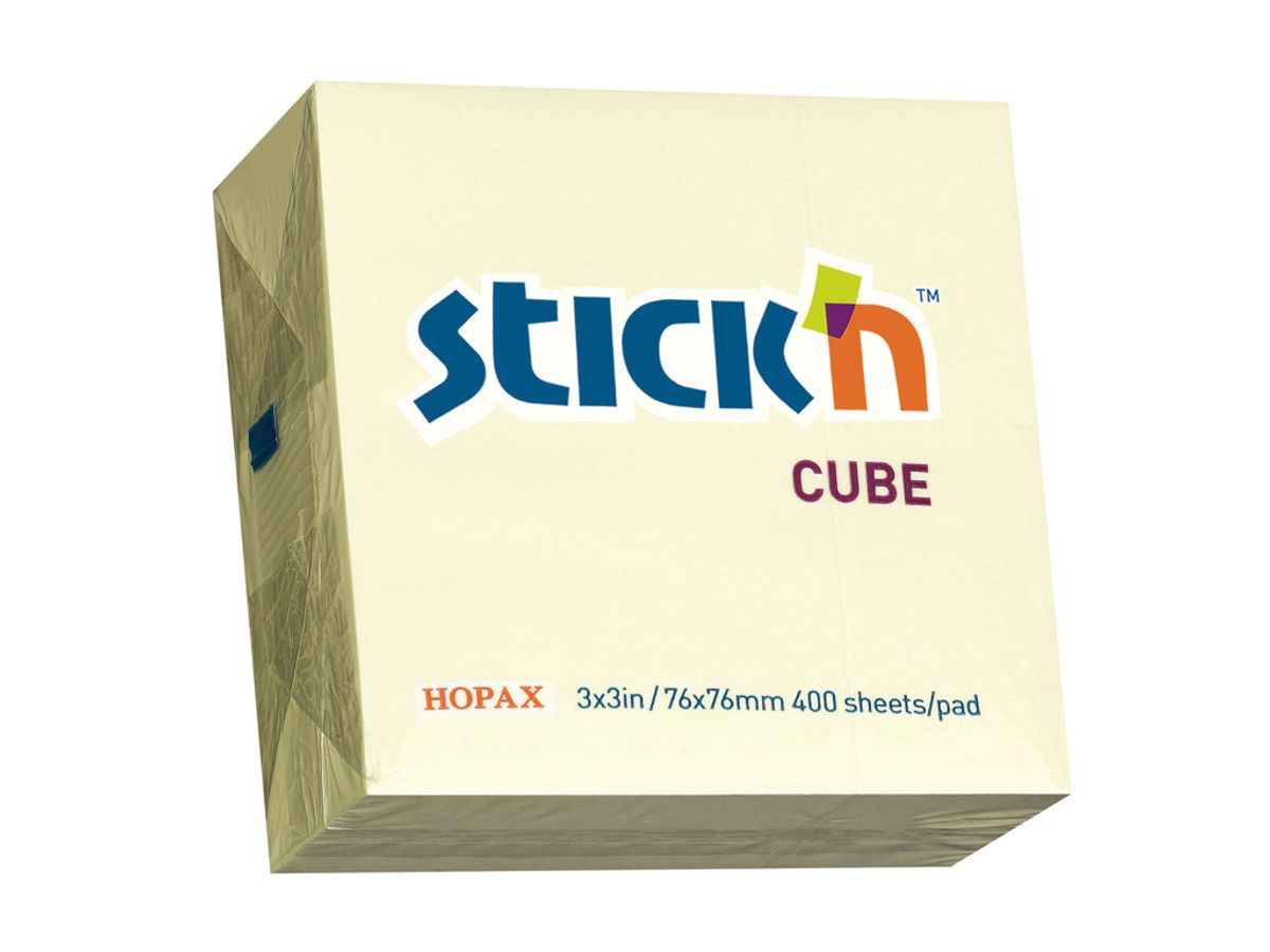 Kubusblok 76x76 mm Stick'n gul