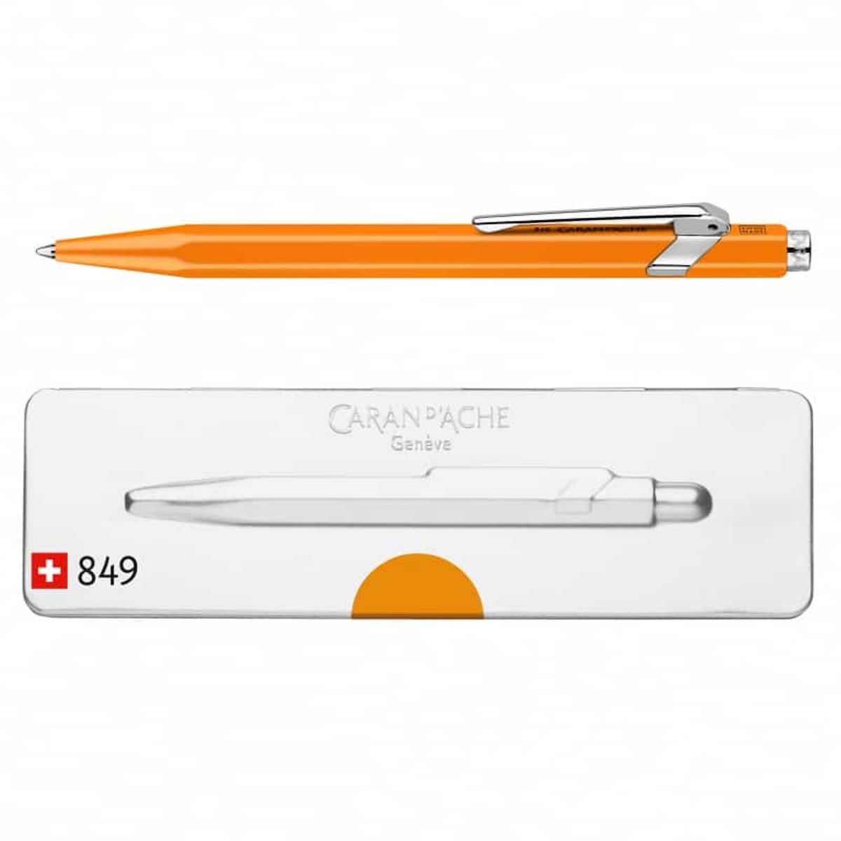 Kuglepen CARAN D'ACHE 849 Pop Line Fluo, M, med etui, orange,.