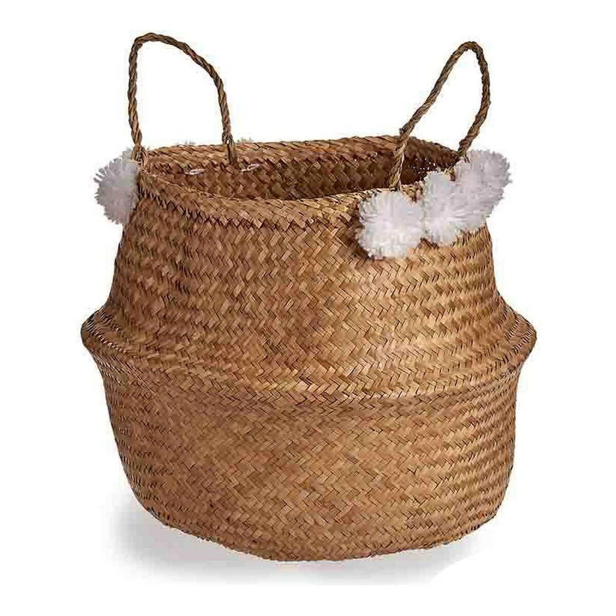 Kurv Hvid Brun Natur Siv Pomponer 8 L 32 x 30 x 32 cm