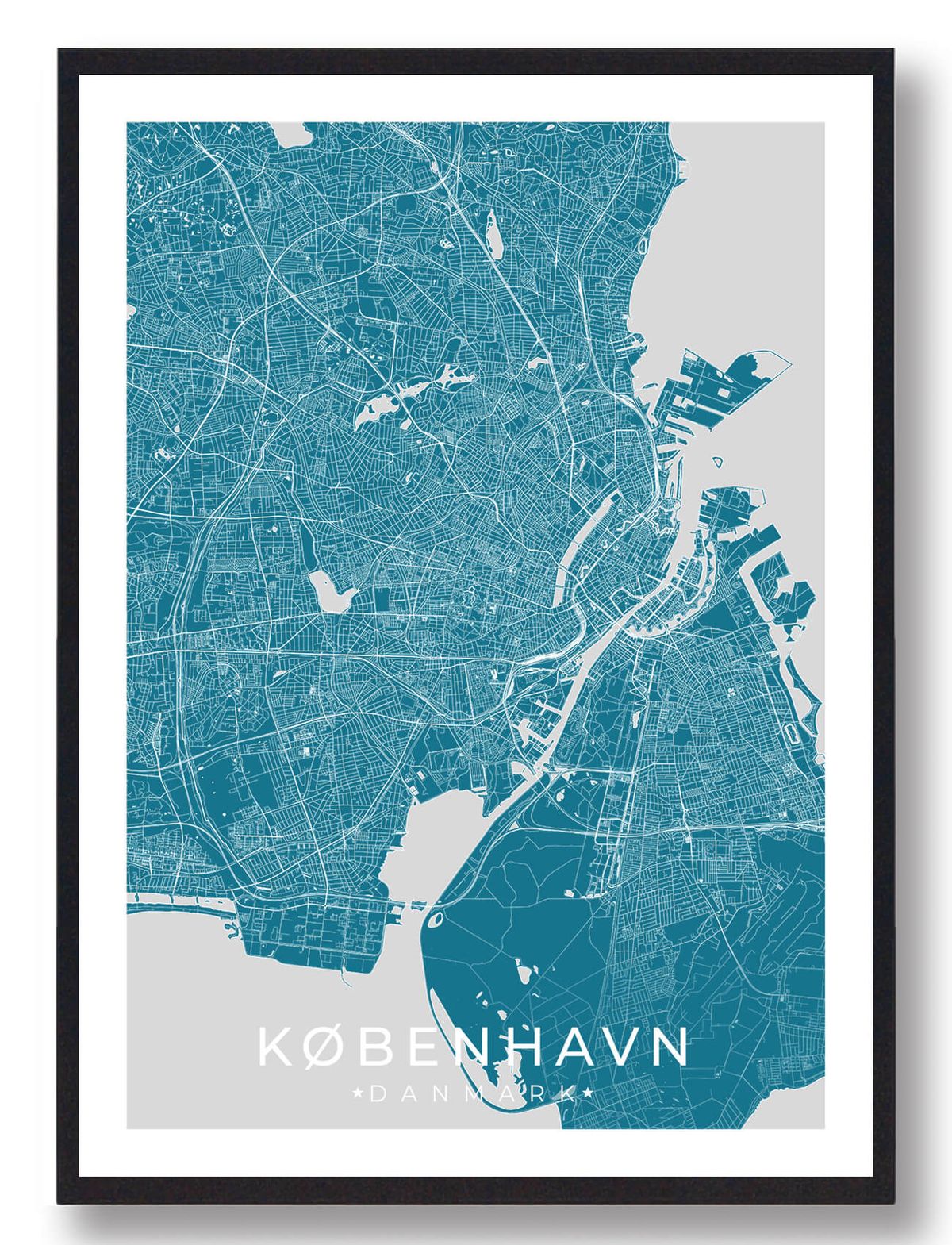 København by plakat - blå (Størrelse: L - 50x70cm (B2))