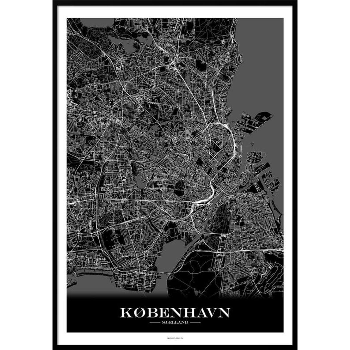 København bykort plakat - sort baggrund