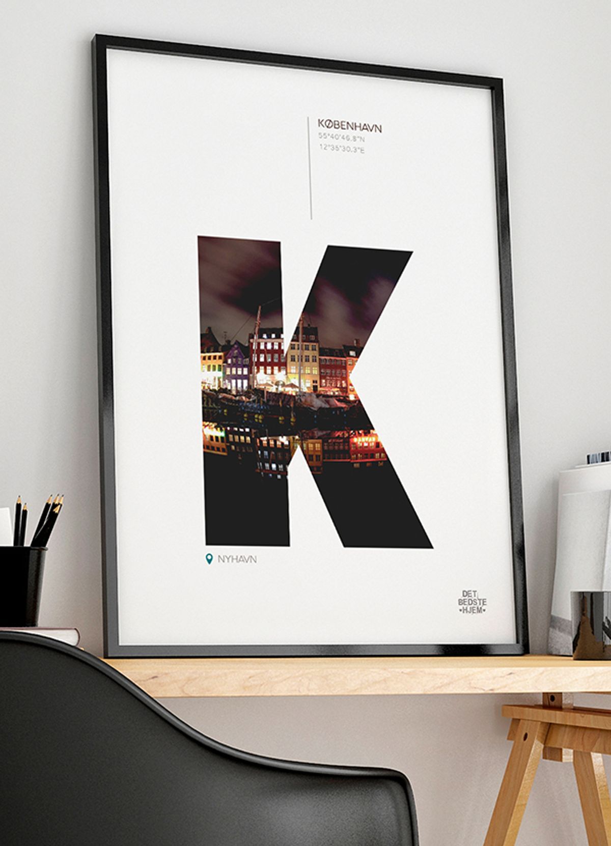 København-plakat - Nyhavn (nat) - Download PDF og print selv i mange formater kr. 299