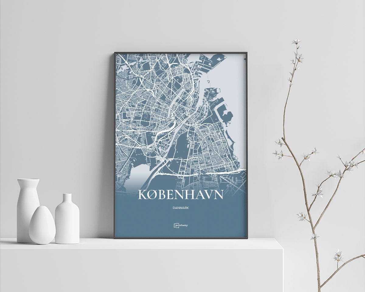 København Plakaten Fuldt kort Havblå 42×60 cm (A2)