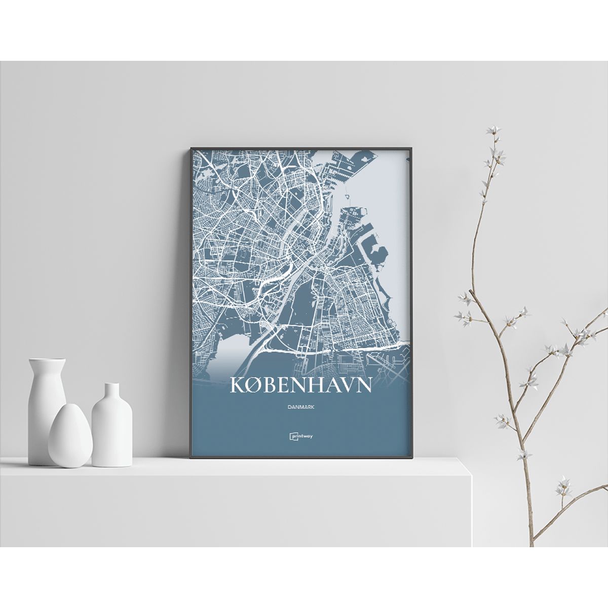 København Plakaten Fuldt kort Havblå 50×70 cm (B2)