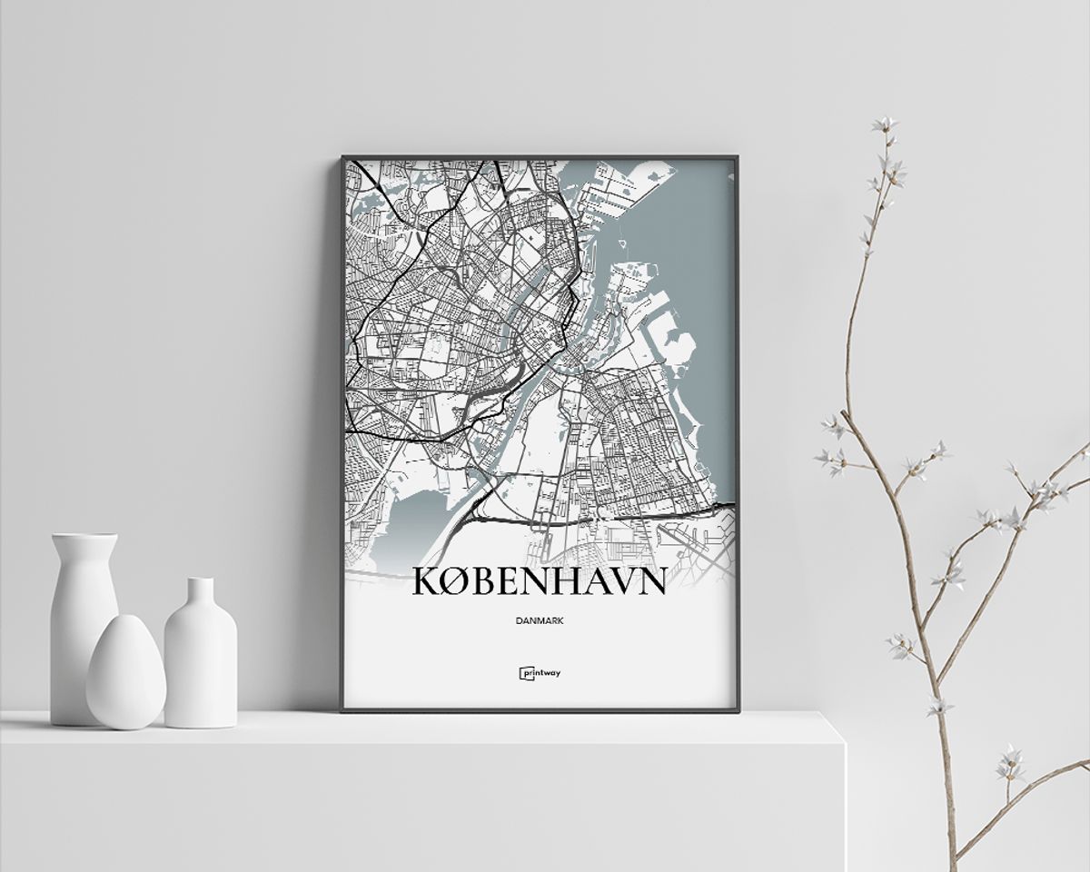 København Plakaten Fuldt kort Hvid 60×84 cm (A1)