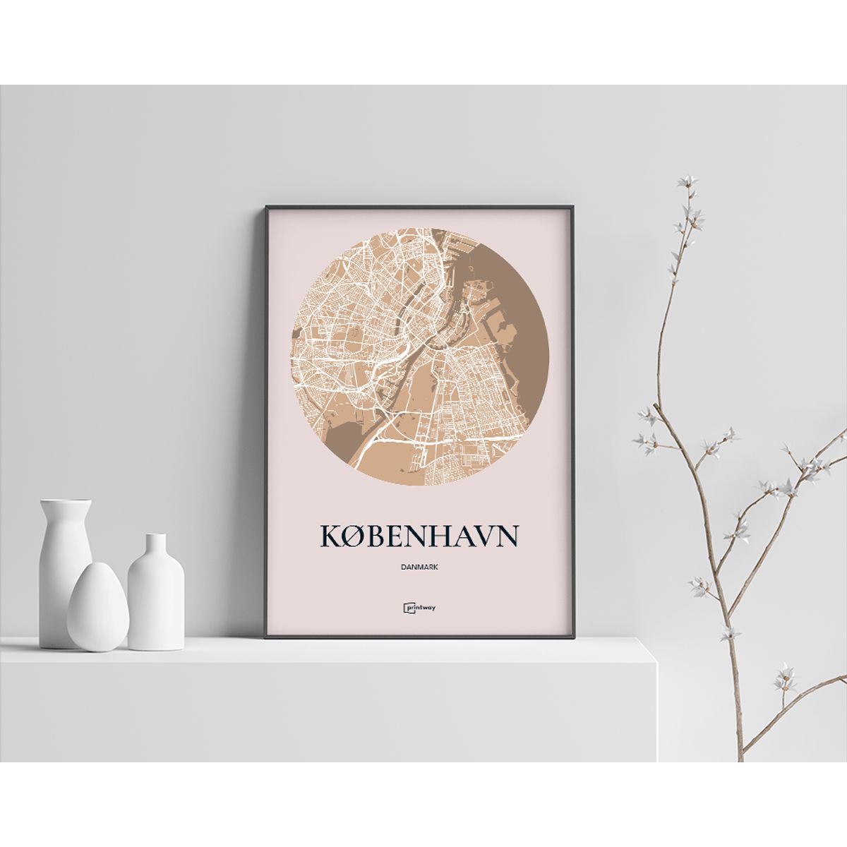 København Plakaten Rundt kort Guld 42×60 cm (A2)