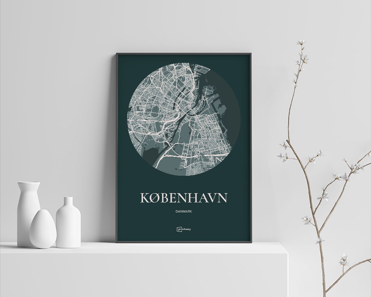 København Plakaten Rundt kort Skovgrøn 50×70 cm (B2)