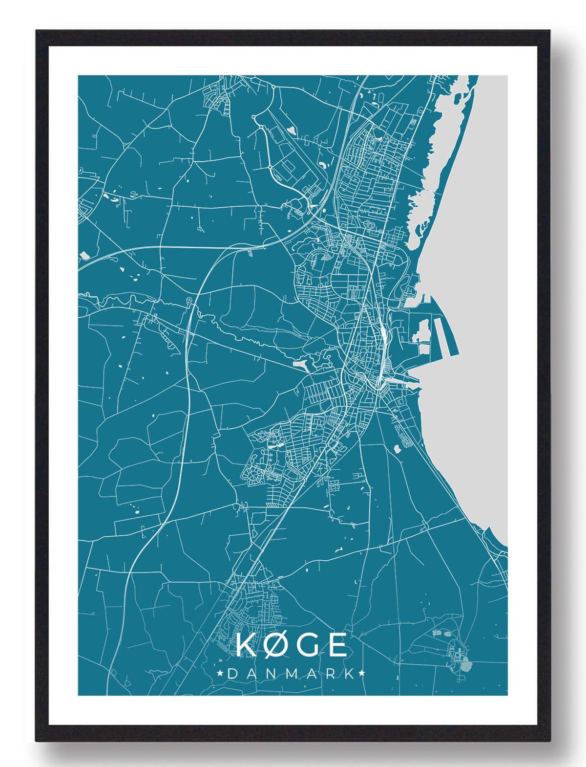 Køge by plakat - blå (Størrelse: L - 50x70cm (B2))