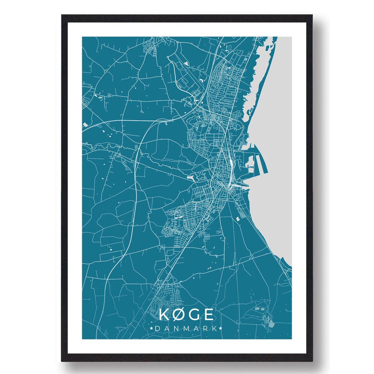 Køge by plakat - blå (Størrelse: M - 30x40cm)