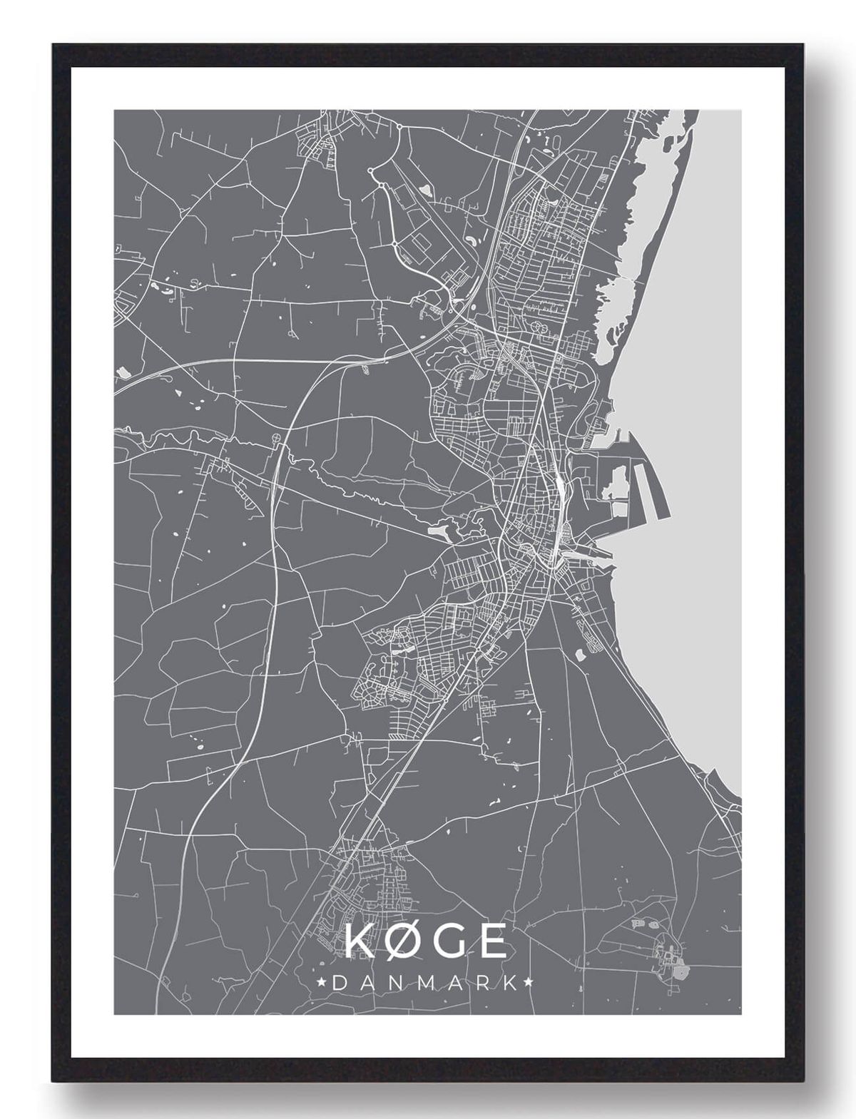 Køge by plakat - grå (Størrelse: L - 50x70cm (B2))