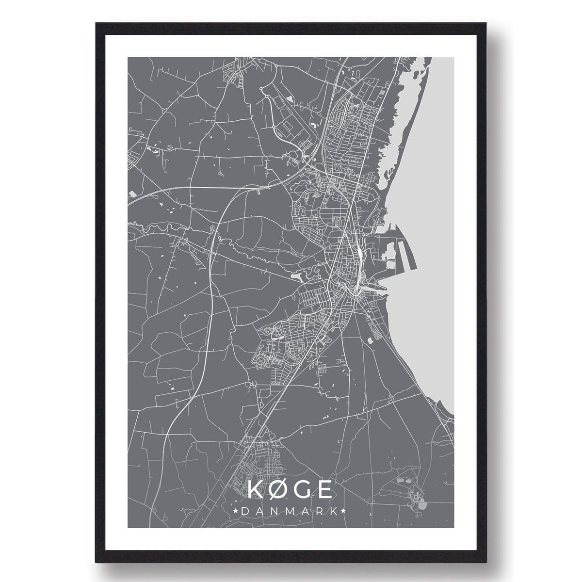 Køge by plakat - grå (Størrelse: M - 30x40cm)