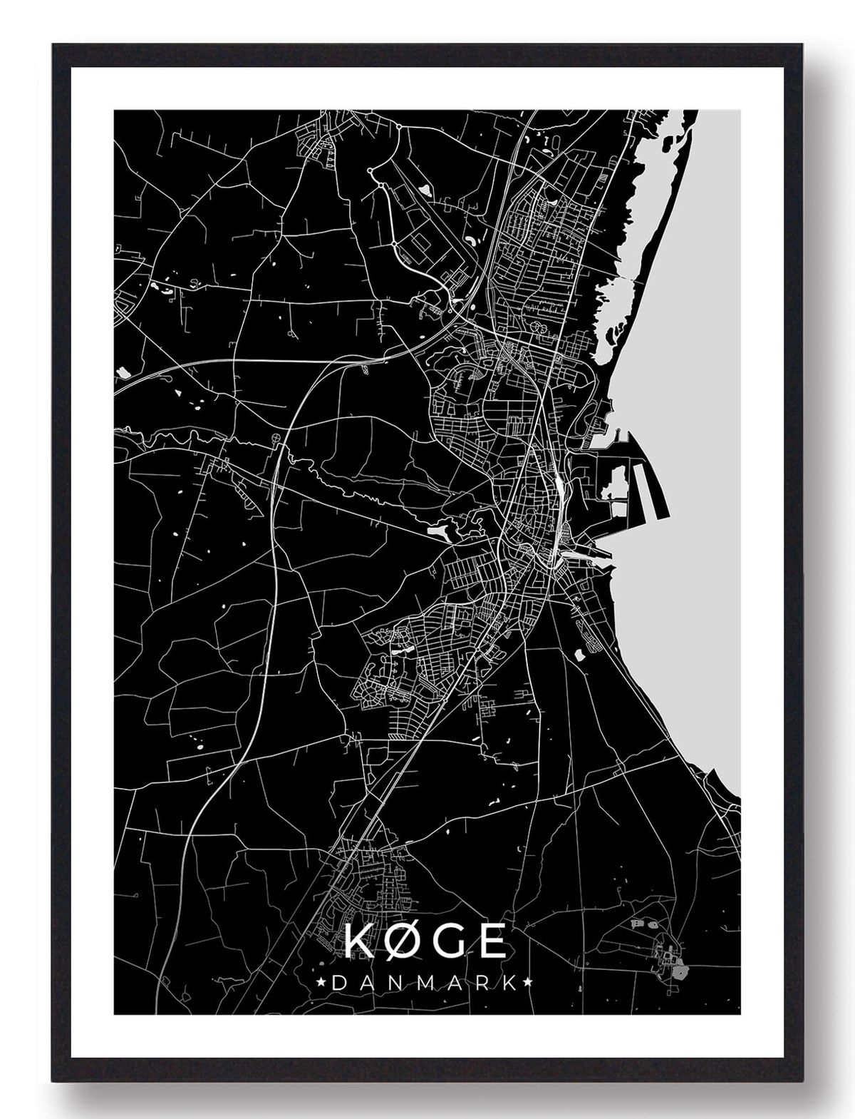 Køge by plakat - sort (Størrelse: L - 50x70cm (B2))