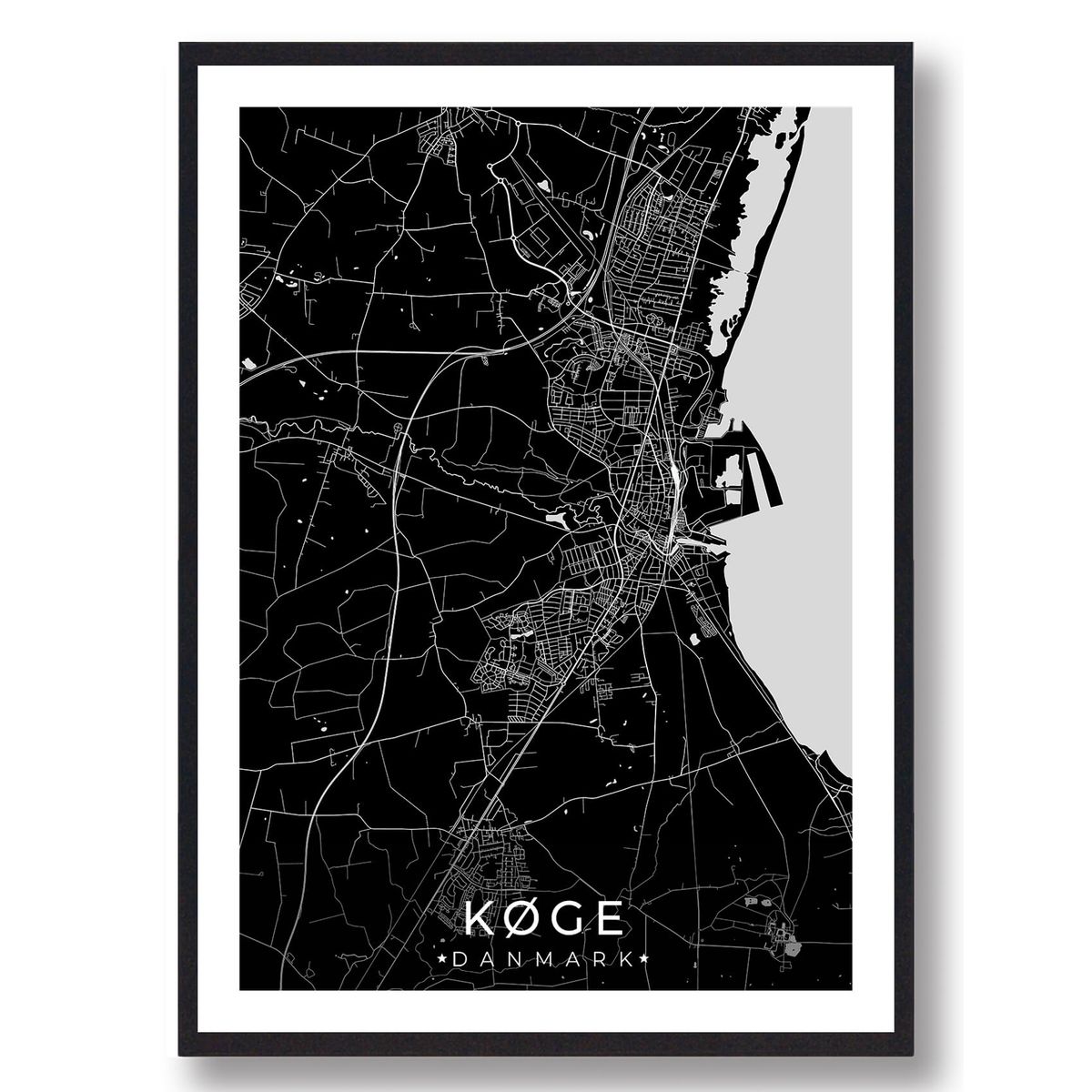 Køge by plakat - sort (Størrelse: M - 30x40cm)