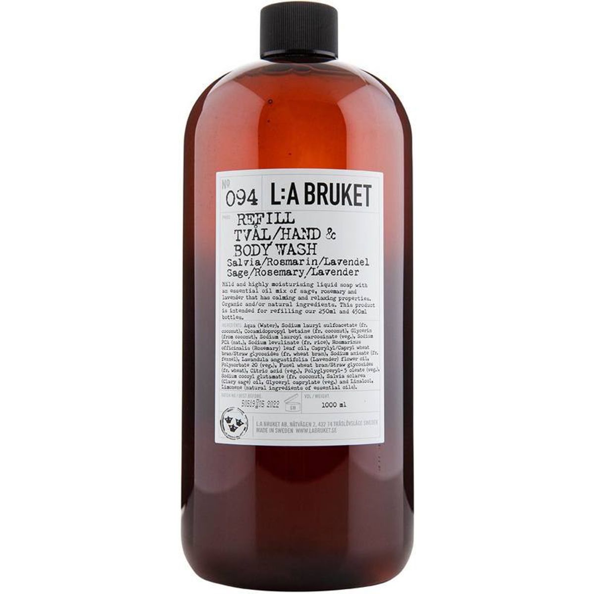 L:a Bruket 094 Hand & Body Wash Refill 1000 ml - Sage/Rosemary/Lavender