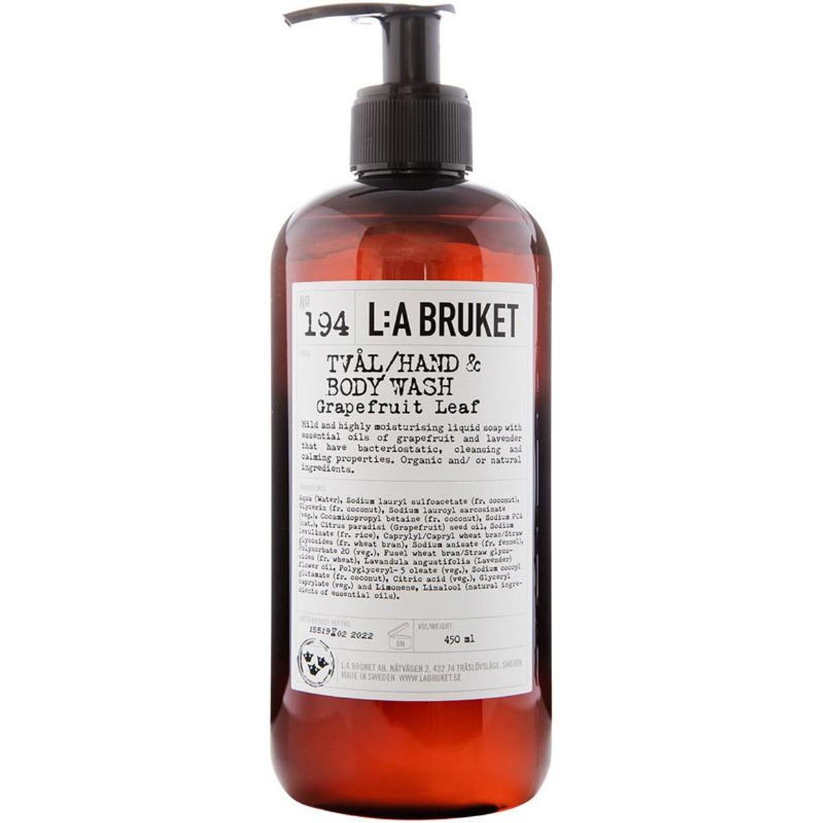 L:a Bruket 194 Hand & Body Wash 450 ml - Grapefruit Leaf