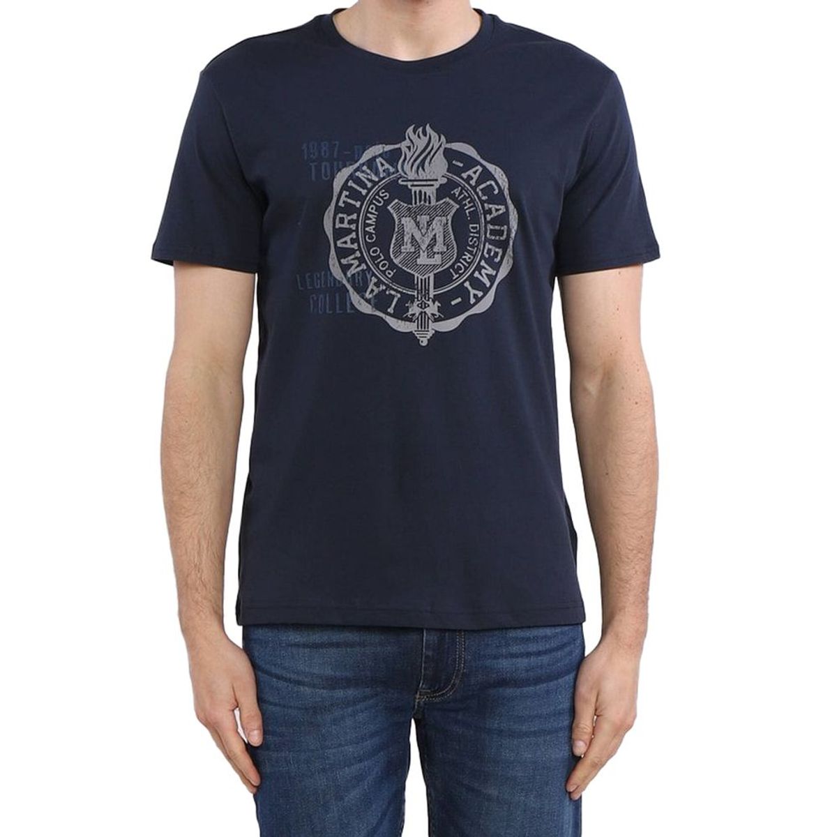 La Martina Crew Neck Graphic Jersey Tee - Refined Blue Cotton