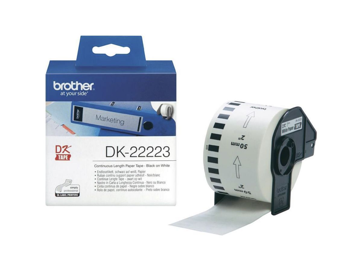 Label Brother Dk22223 50mm x 30,48 Meter Hvid Papir