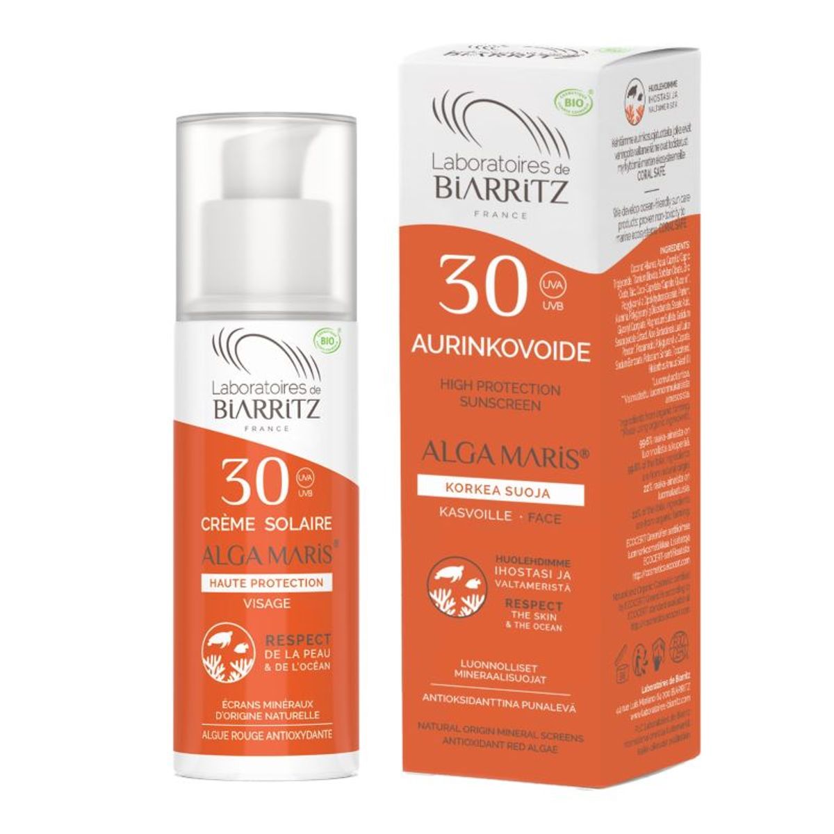 Laboratoires De Biarritz - Ansigtssolcreme - SPF30 - 50ml - Økologisk - Alga Maris