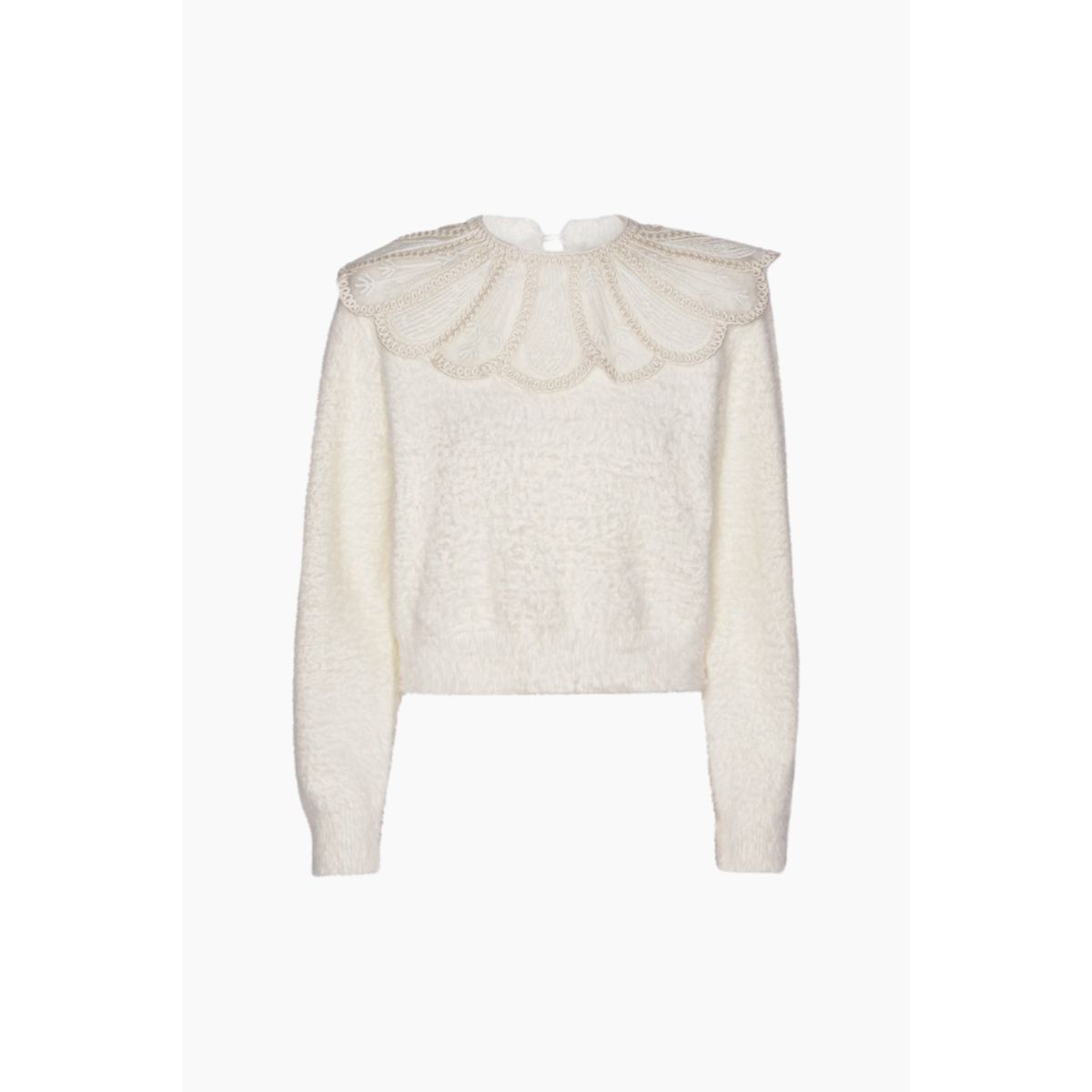 Lace Collar Knit Sweater - Blanc De Blanc - ROTATE - Creme L