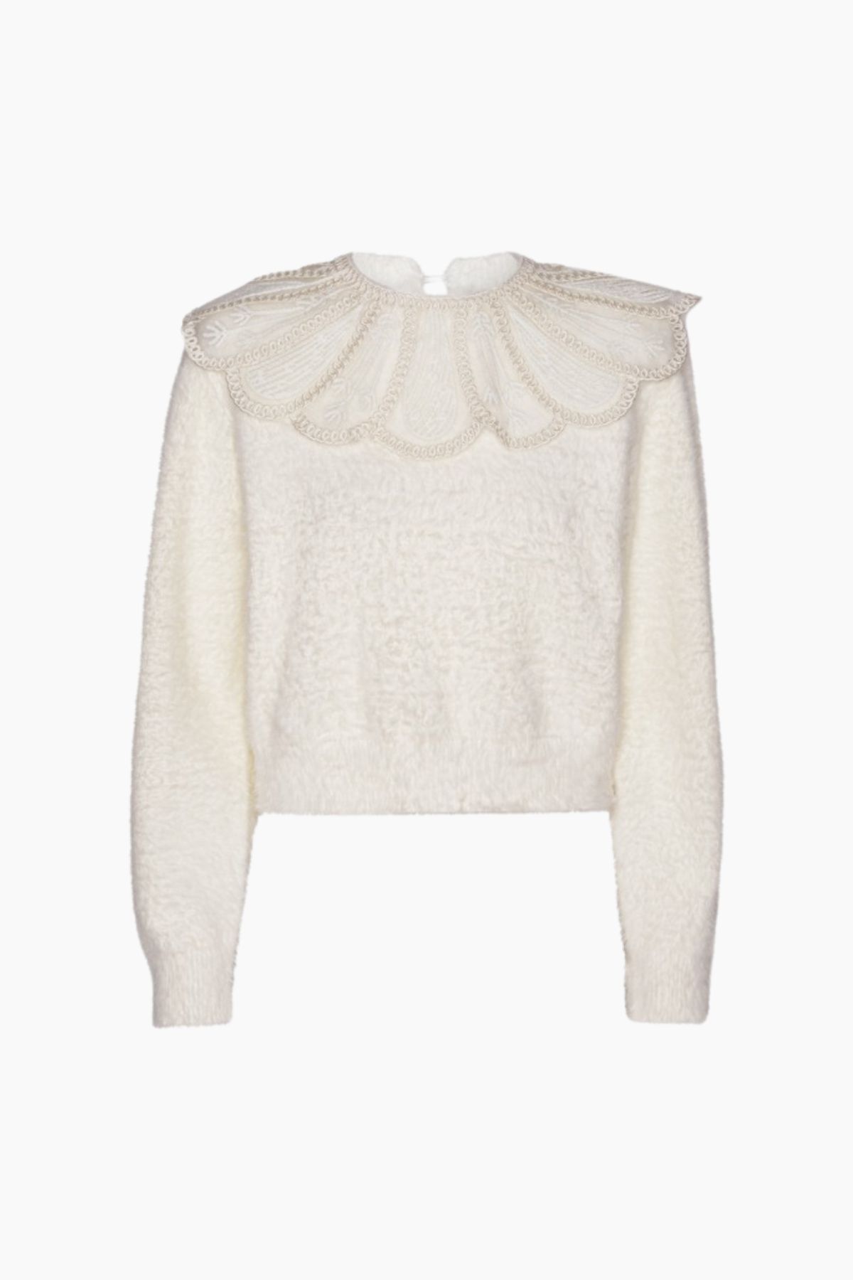 Lace Collar Knit Sweater - Blanc De Blanc - ROTATE - Creme M