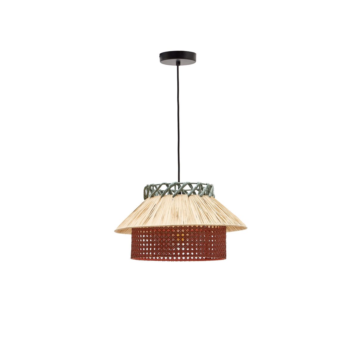 LAFORMA Pulmi loftlampe, rund - natur/terracotta/blå polyrattan/rattan (Ø40)