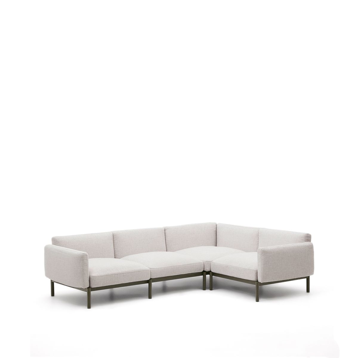 LAFORMA Sorells modul 5 pers. udendørs hjørnesofa - beige og grøn aluminium (276x191,5cm)