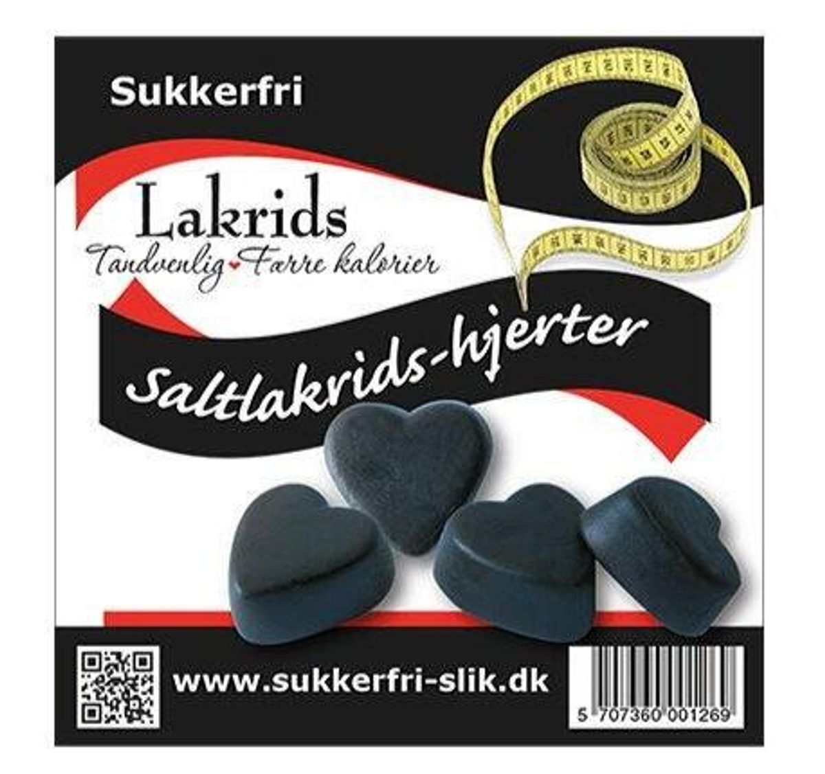 Lakridshjerter, saltede, sukkerfri, 90g.