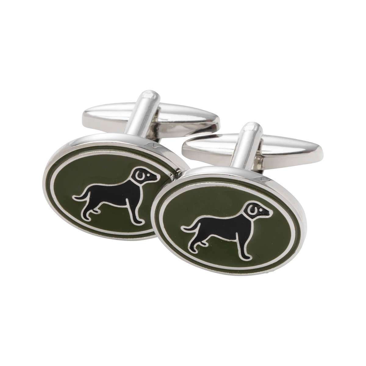 Laksen Sporting Manchetknapper med hund British Racing Green