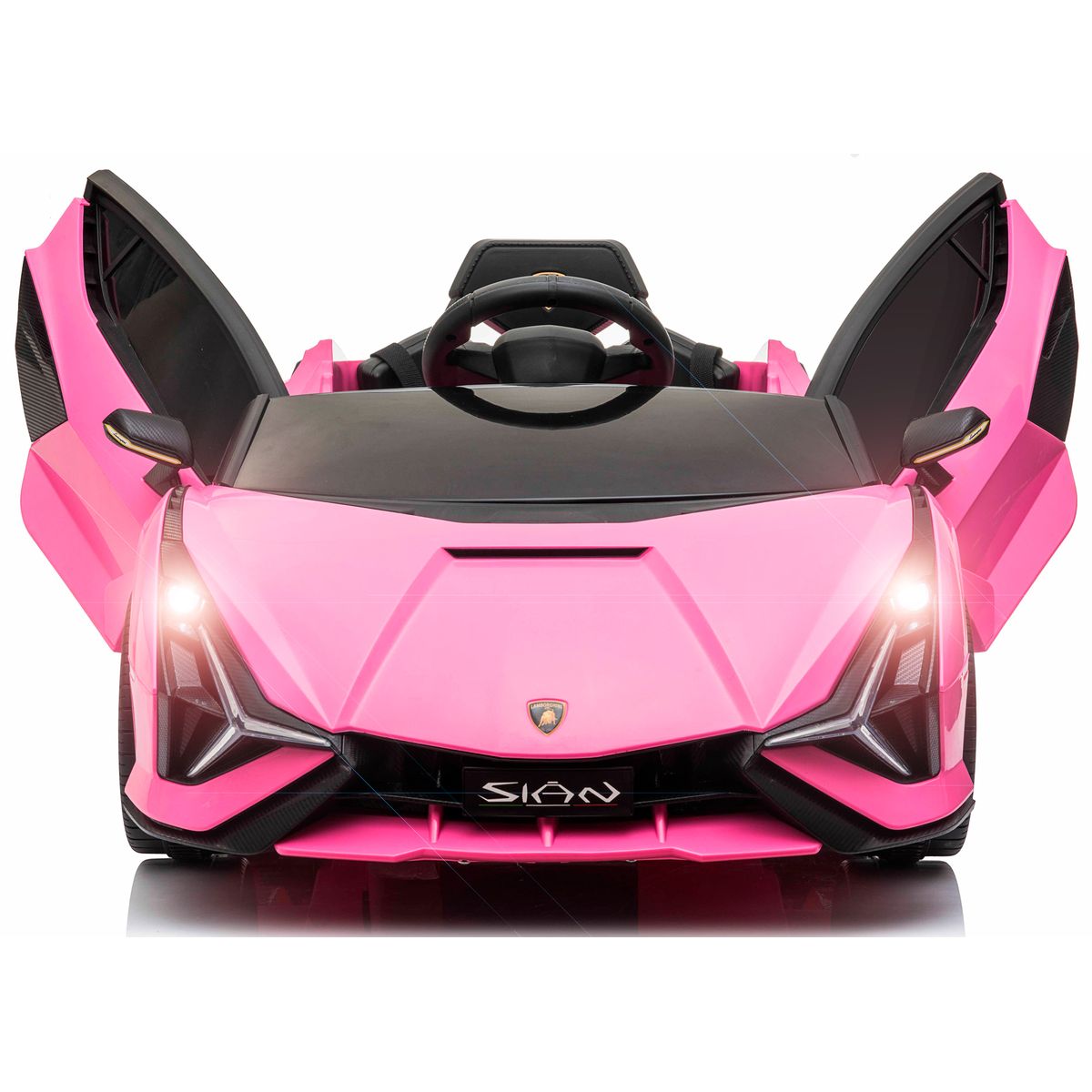 Lamborghini Sian elbil til børn 12v m/4xmotor, Gummihjul, lædersæde Pink