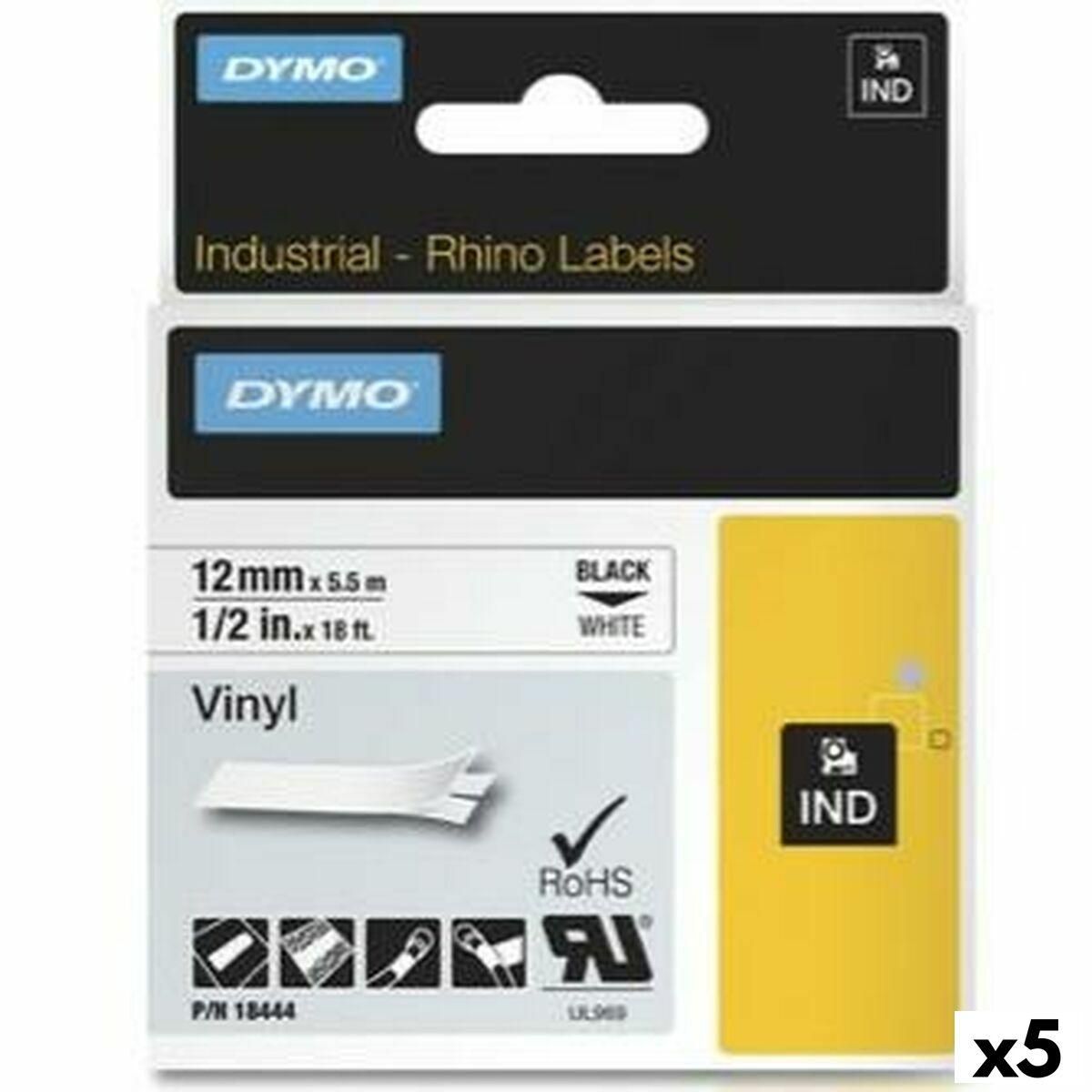 Lamineret tape til mærkningsmaskiner Rhino Dymo ID1-12 12 x 5,5 mm Sort Hvid Lim Auto selvklæbende (5 enheder)