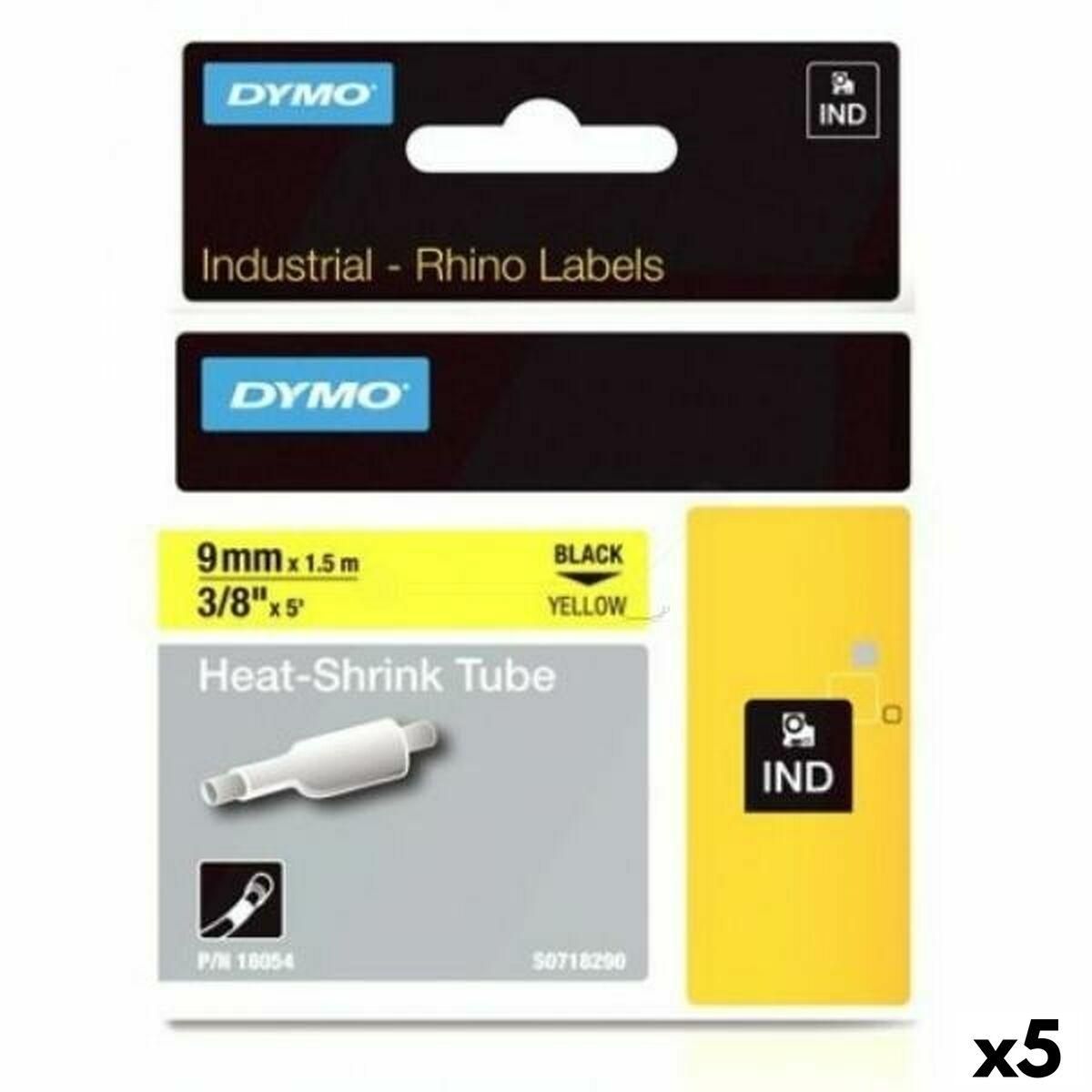 Lamineret tape til mærkningsmaskiner Rhino Dymo ID1-9 Gul Sort 9 x 1,5 mm (5 enheder)