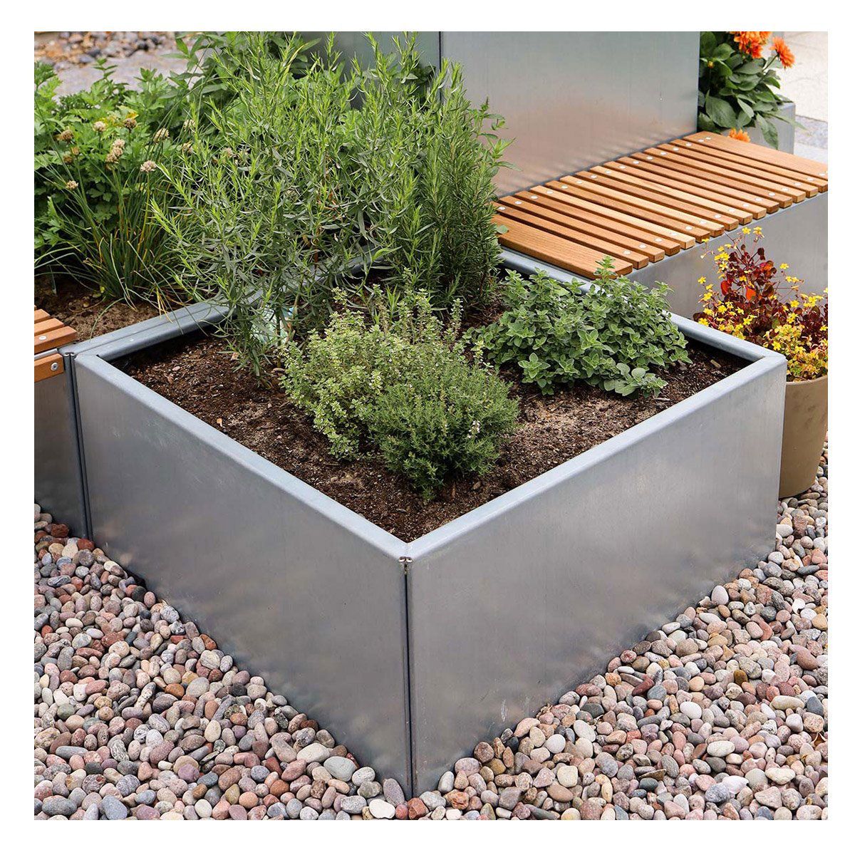 Land Modern Kvadratisk plantekasse i galvaniseret stål - 40 x 40 x 80 cm (Stablet)