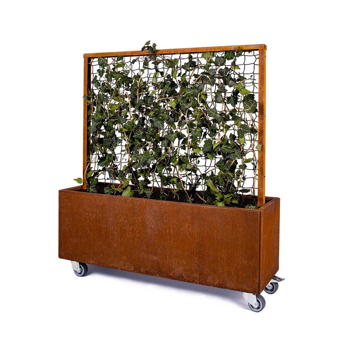 Land Modern - Mobil plantekasse med espalier - Cortenstål (ruster) - Med bund og hjul 140 cm