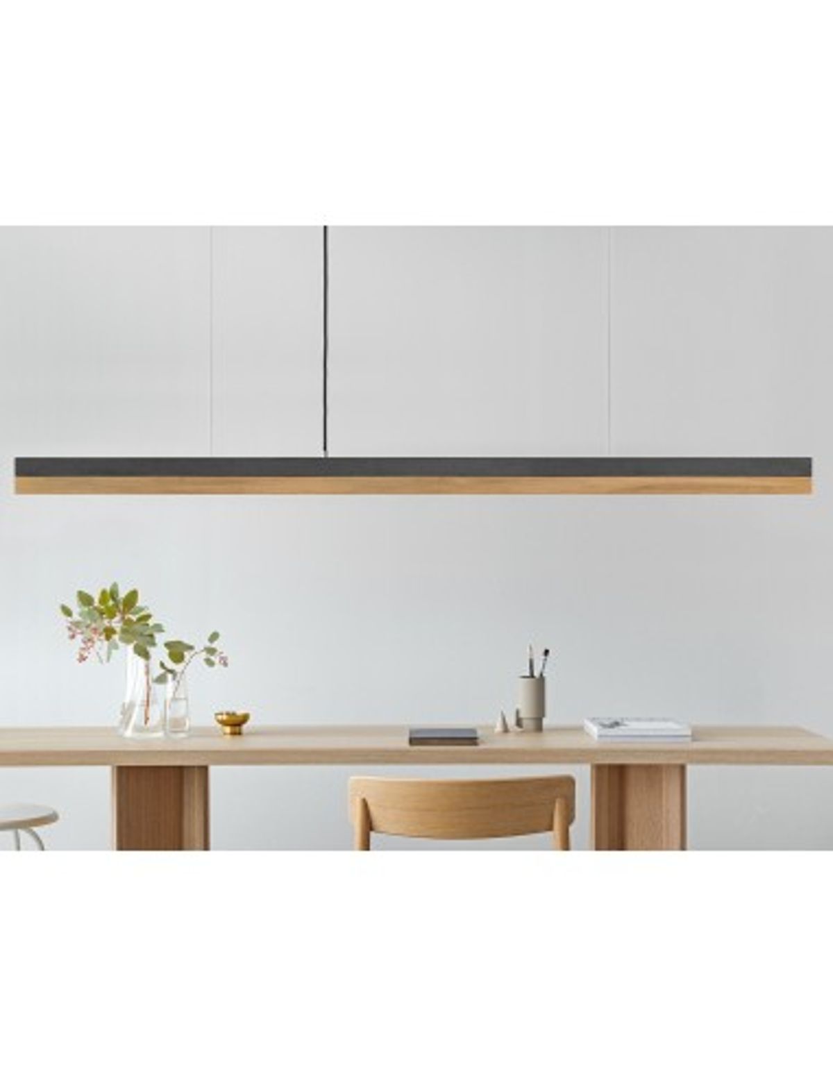 Langbordspendel i beton og egetræ 182 cm 25W LED - Mørk beton/Egetræ