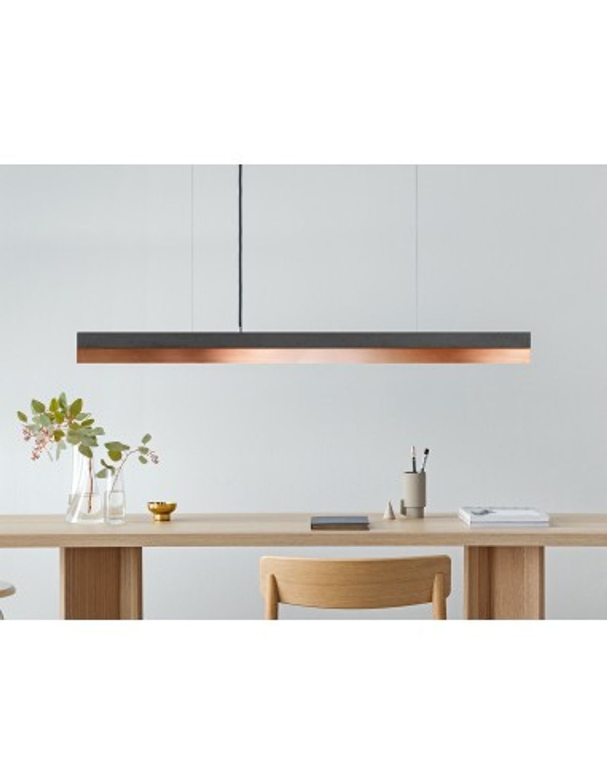 Langbordspendel i beton og kobber 122 cm 25W LED - Mørk beton/Kobber