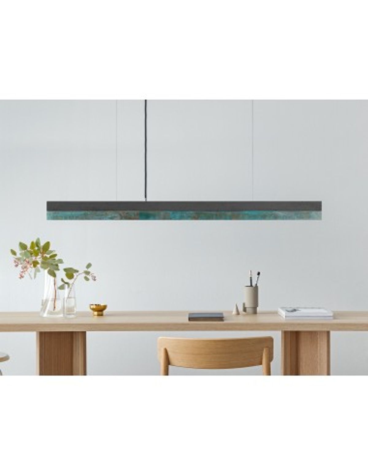 Langbordspendel i beton og kobber 122 cm 25W LED - Mørk beton/Oxideret kobber