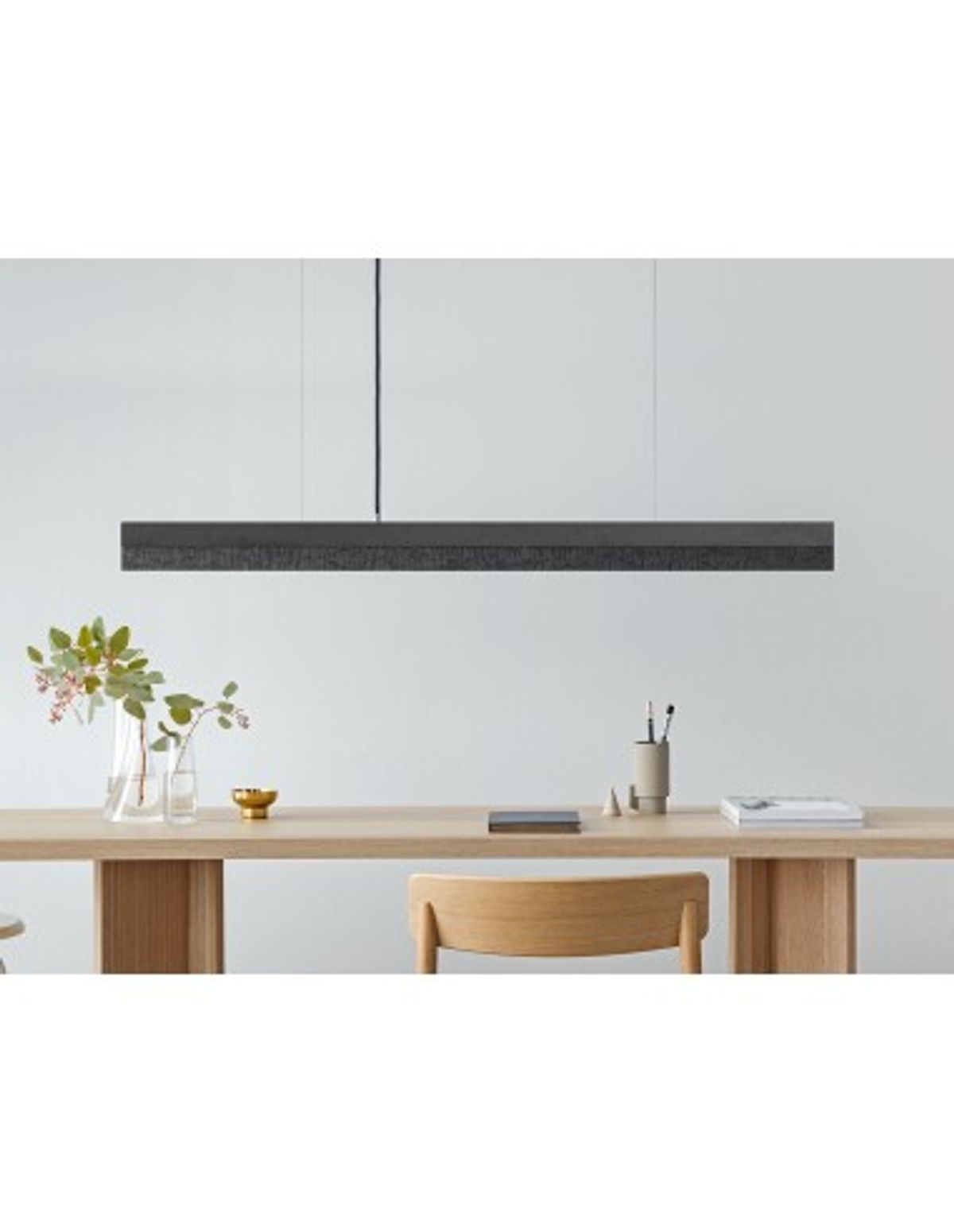 Langbordspendel i beton og træ 122 cm 25W LED - Mørk beton/Brændt træ