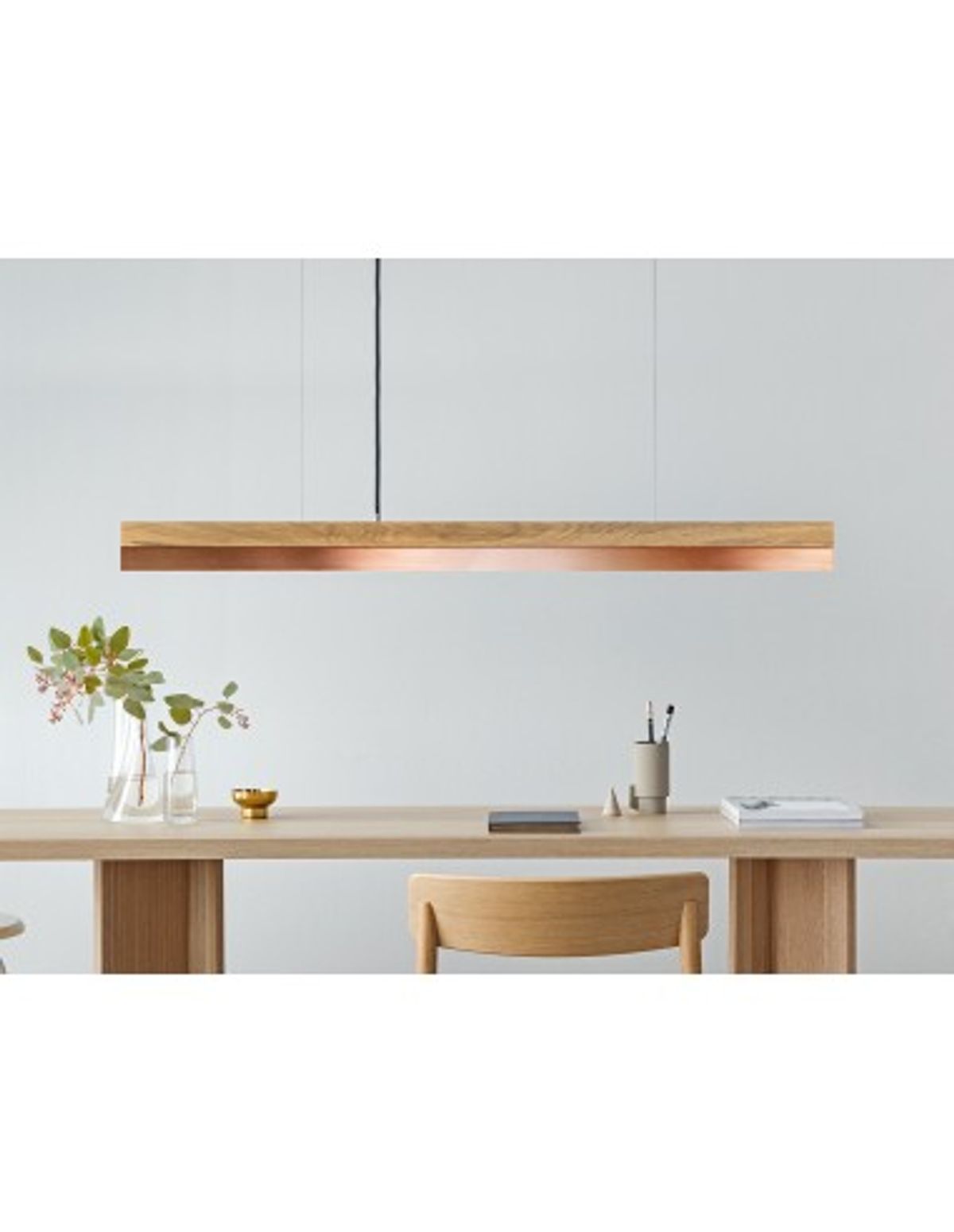 Langbordspendel i egetræ og kobber 122 cm 25W LED - Egetræ/Kobber