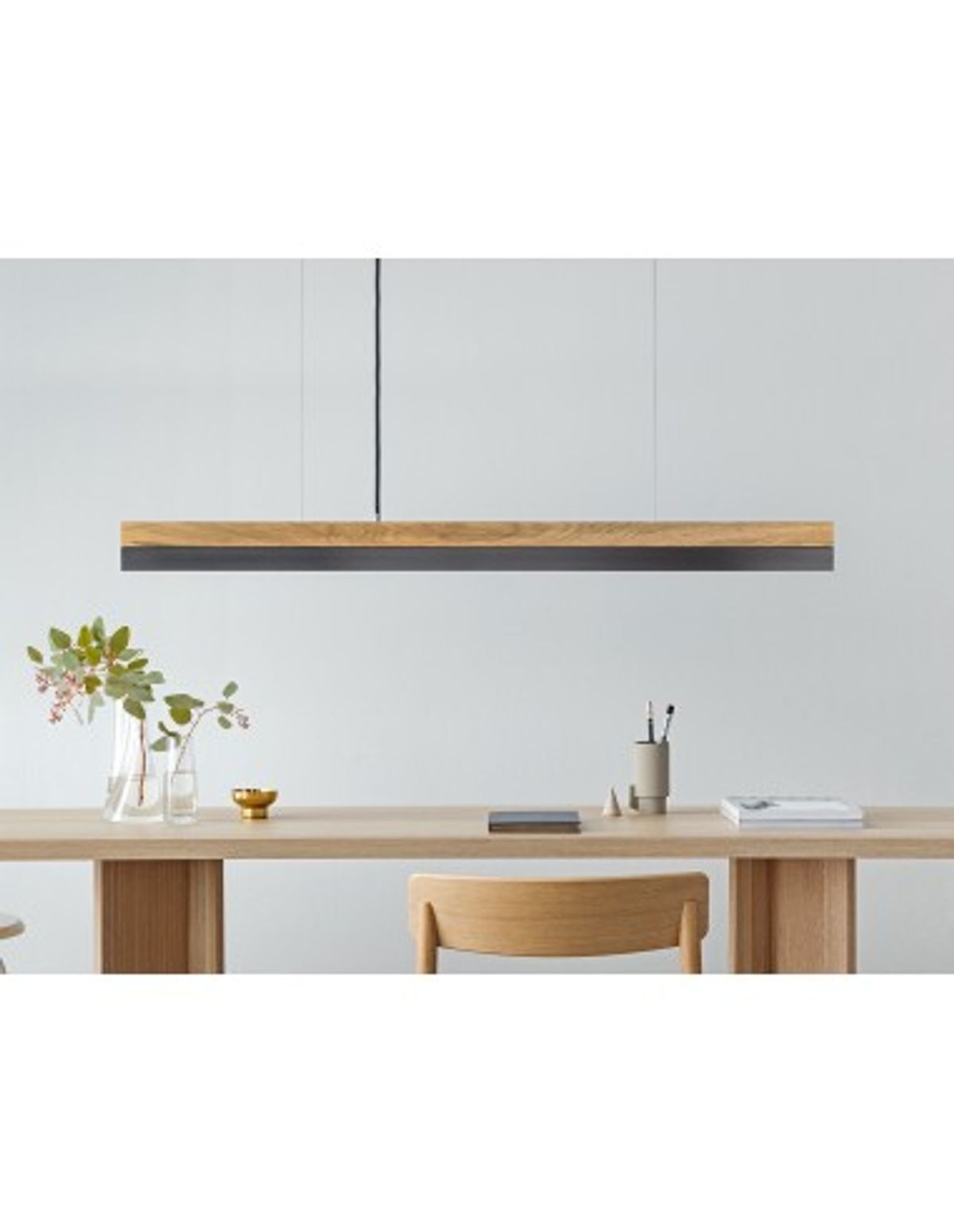 Langbordspendel i egetræ og stål 122 cm 25W LED - Egetræ/Gunmetal