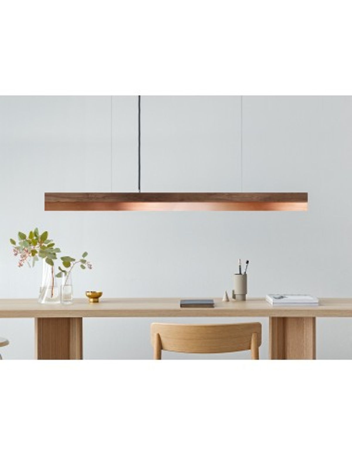 Langbordspendel i nøddetræ og kobber 122 cm 25W LED - Nøddetræ/Kobber